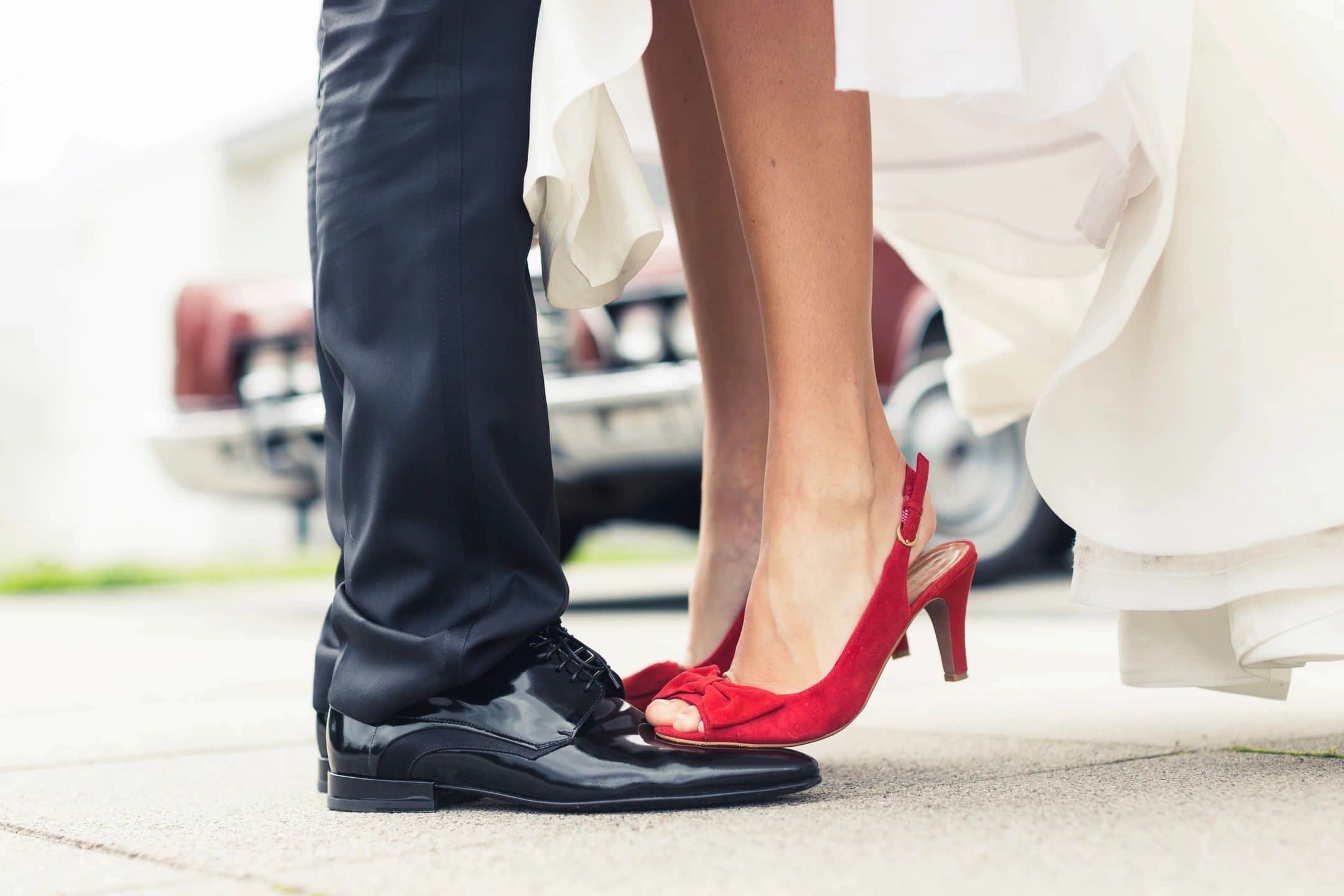 A bride with red shoes